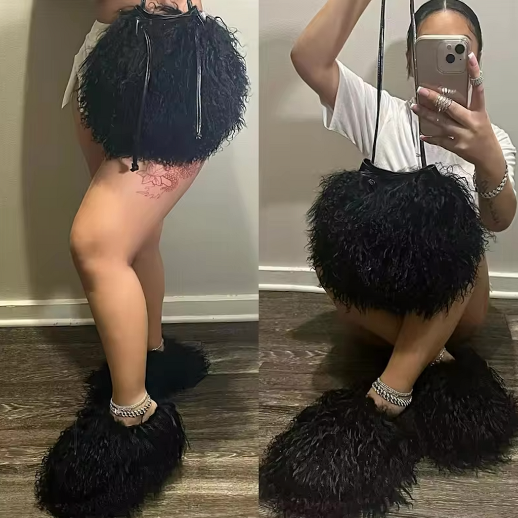 NEW Fur Purse With Fluffy Shoes Set Fashion Matching Style Trending Set