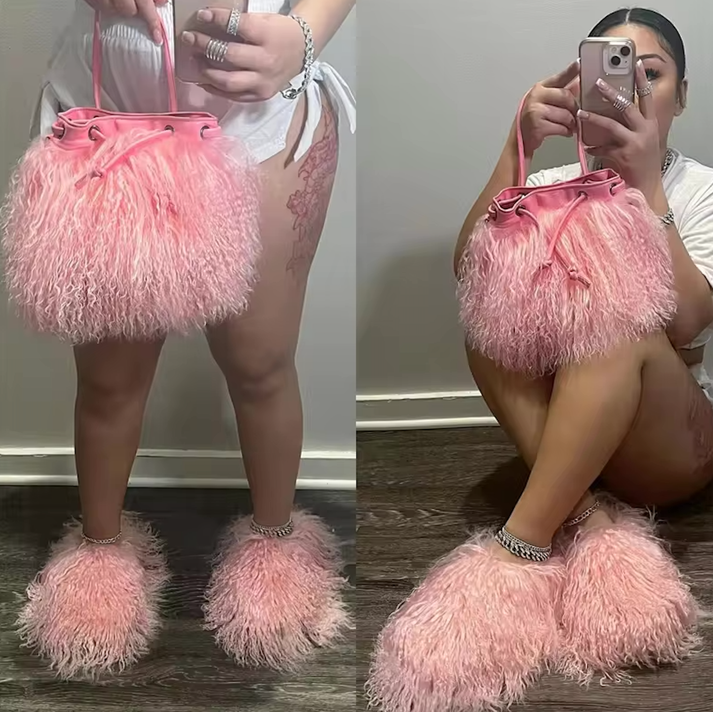 NEW Fur Purse With Fluffy Shoes Set Fashion Matching Style Trending Set