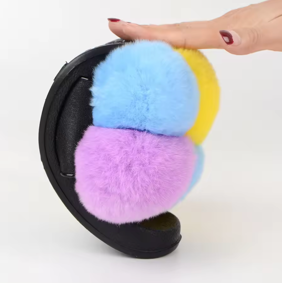 NEW Design Fur Pom Pom Fashion Summer Trending Ball Rabbit Fur Sandal Slides