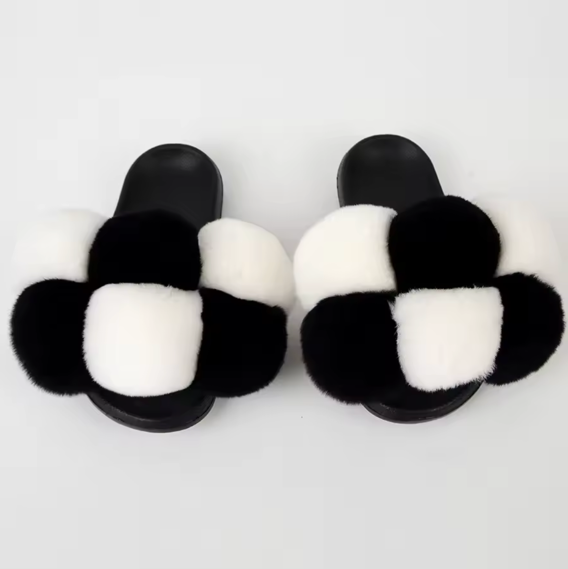 NEW Design Fur Pom Pom Fashion Summer Trending Ball Rabbit Fur Sandal Slides