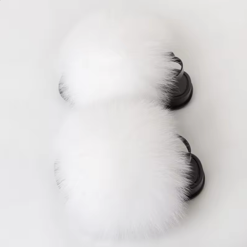 Kids Fashion Fluffy Fur Slides Secure Strap Racoon Fur Fox Slippers