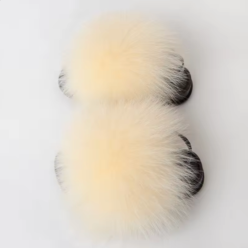 Kids Fashion Fluffy Fur Slides Secure Strap Racoon Fur Fox Slippers