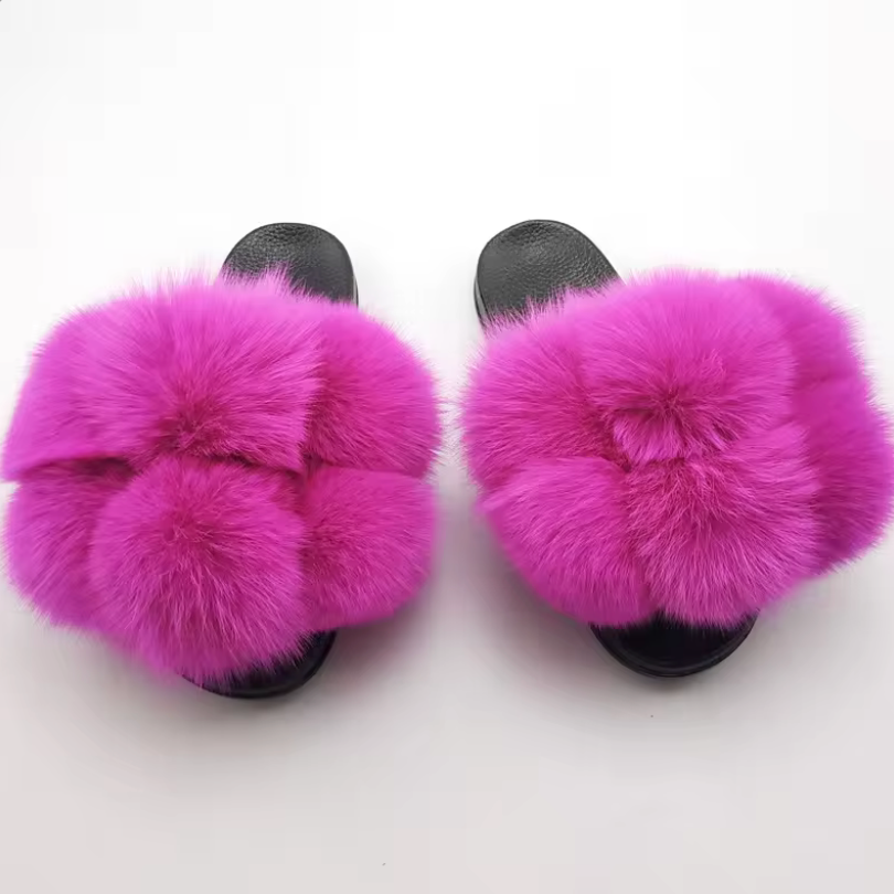 NEW Trending Solid Color Pom Pom Slipper Everyday Fashion Fur Slides