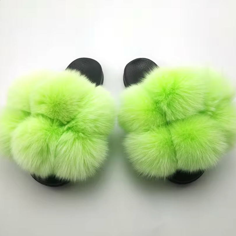 NEW Trending Solid Color Pom Pom Slipper Everyday Fashion Fur Slides