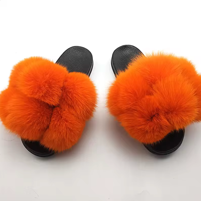 NEW Trending Solid Color Pom Pom Slipper Everyday Fashion Fur Slides