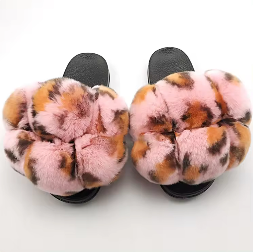 NEW Trending Pom Pom Womans Furry Slides Cute Rabbit Fur Fox Fashion Slippers
