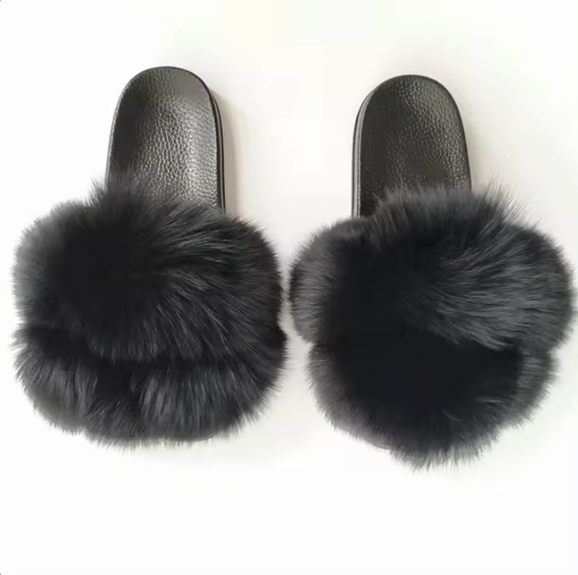 NEW Trending Solid Color Pom Pom Slipper Everyday Fashion Fur Slides