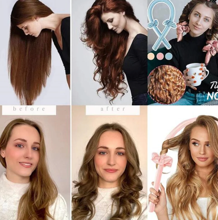 Womans Heatless Hair Curler Silk Ribbon Curling Rod Soft Styling Tool