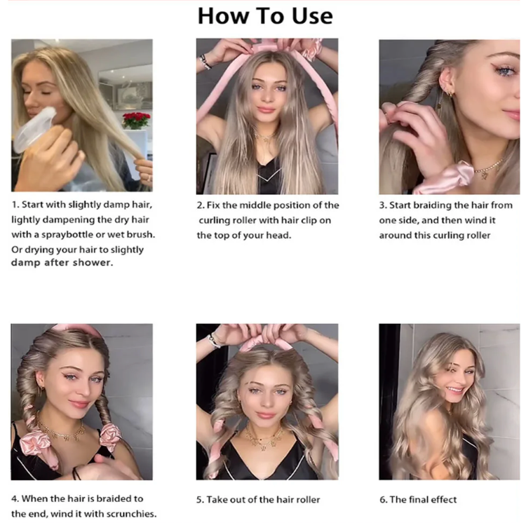 Womans Heatless Hair Curler Silk Ribbon Curling Rod Soft Styling Tool