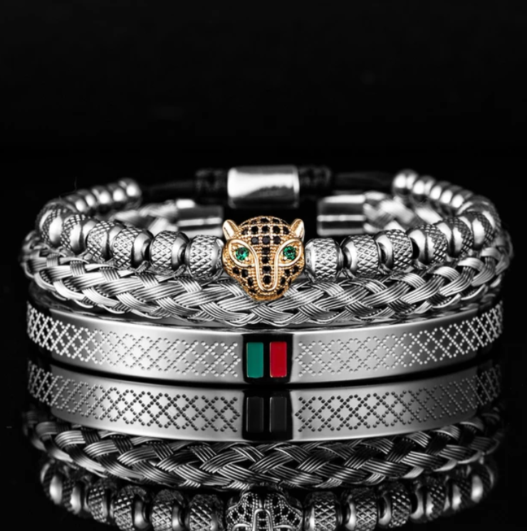 Mens Handmade Stainless Steel 3Pcs Bracelet Jewelry