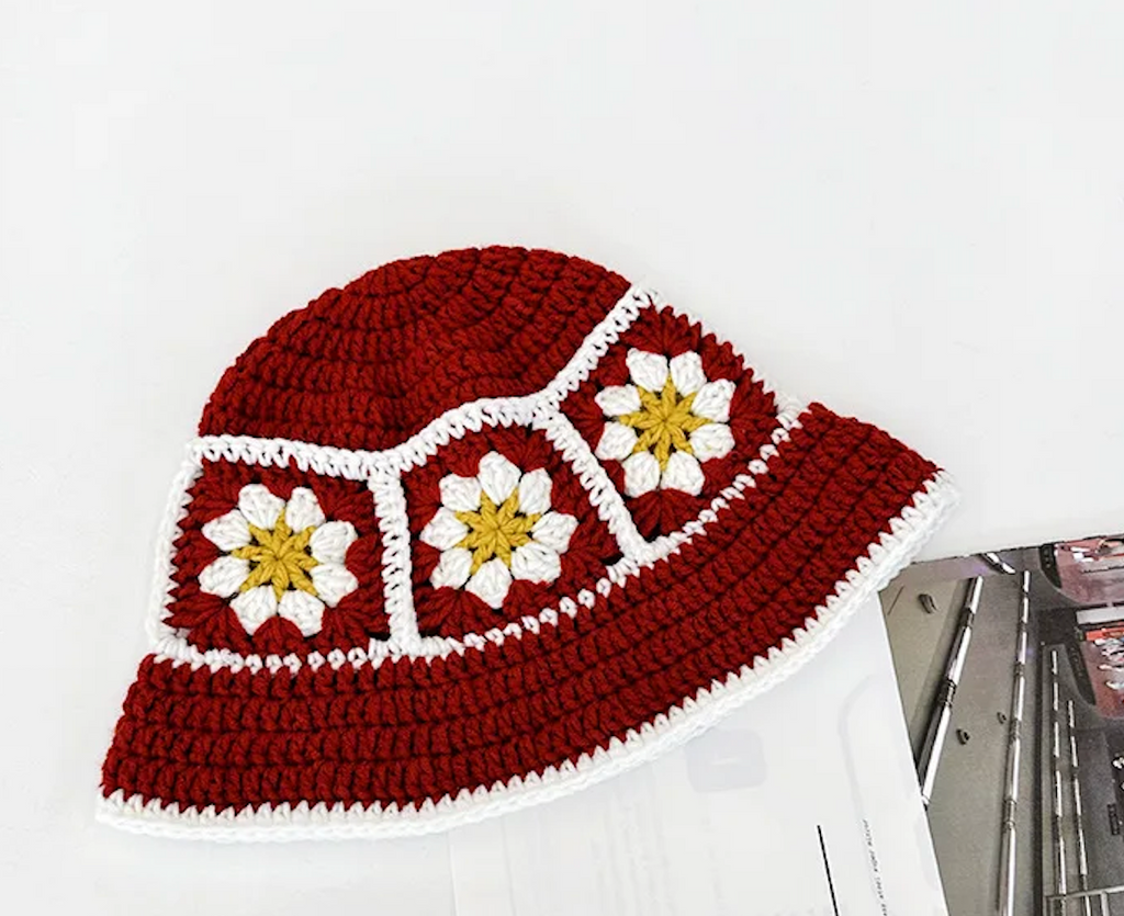 Crochet Knitted Bucket Hat Hollow Fashion Handmade Y2K Korean Fashion Design Cap