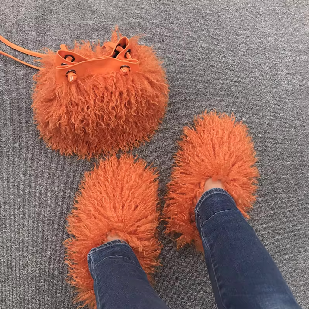 NEW Fur Purse With Fluffy Shoes Set Fashion Matching Style Trending Set
