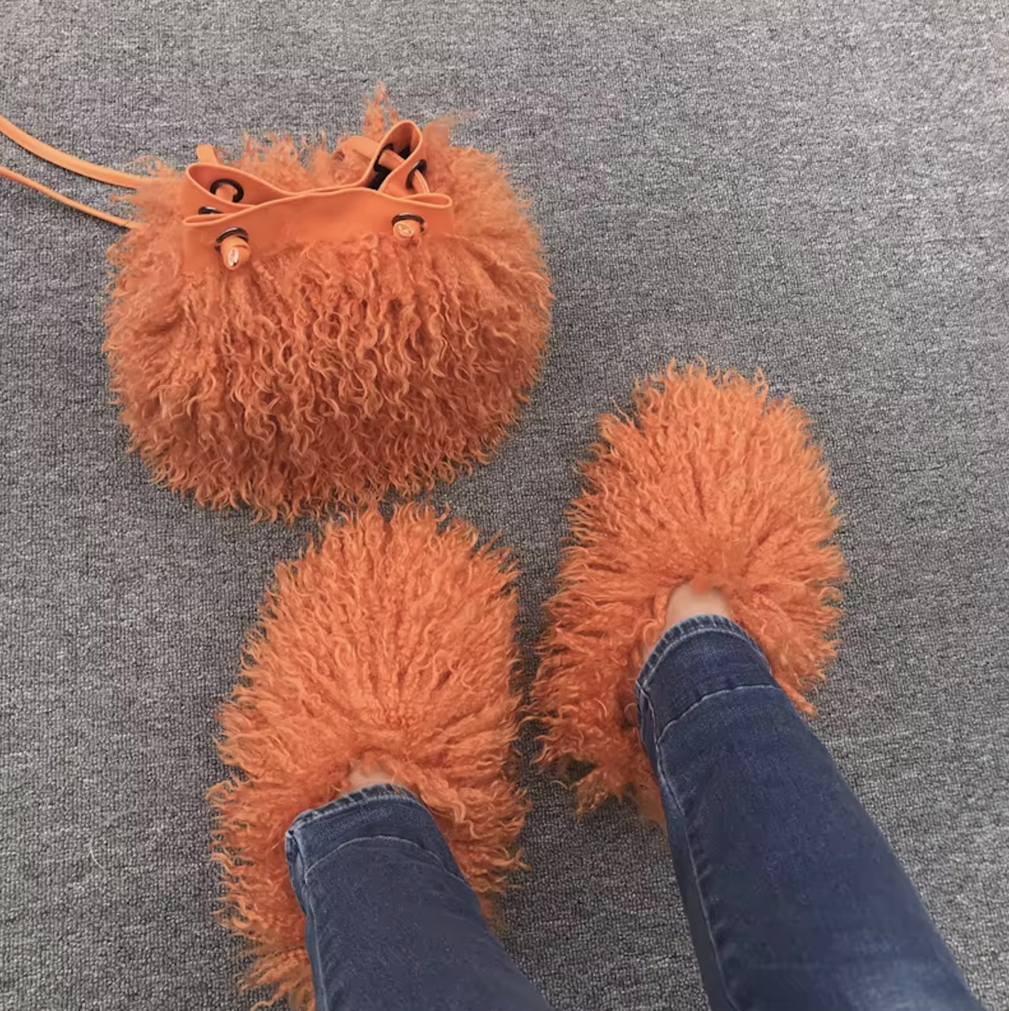 NEW Fur Purse With Fluffy Shoes Set Fashion Matching Style Trending Set