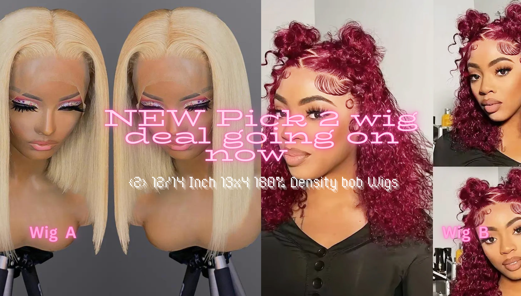 PICK 2 DEAL Straight/ Deep Wave Bob Length 12/14 inch Human Hair Wigs
