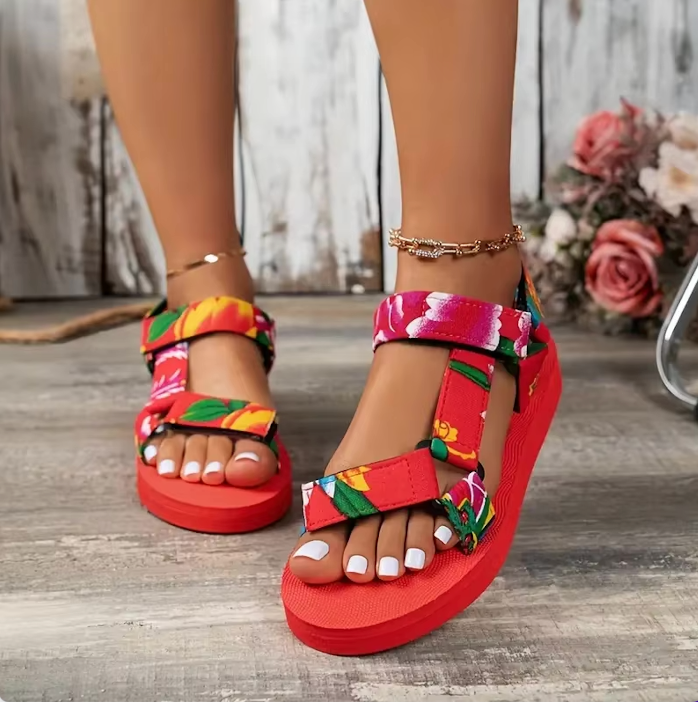 Women Fashion Gladiator Style Strap Slip On Sandals Outdoor Casual Slides Footwear