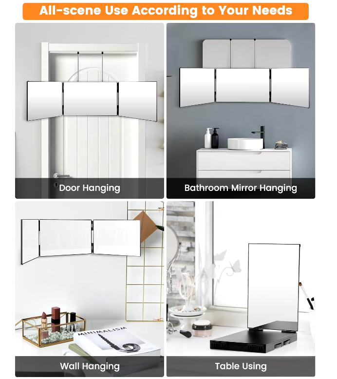3 Way Adjustable Trifold Mirror Solo Styling Portable Wall Door Mount Mirror
