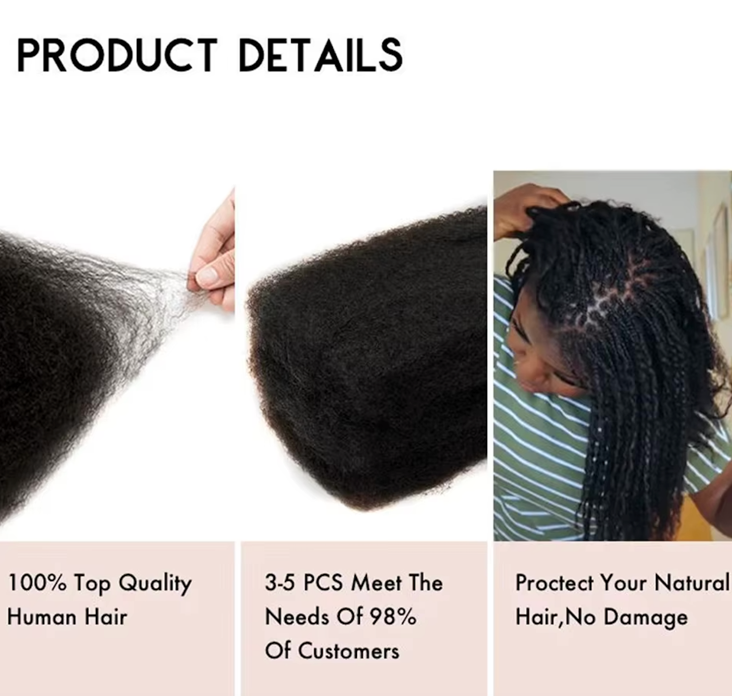 Micro Lock Human Afro Kinky Permanent Lock Extension Twist Natural Human Hair Bulk Braiding Hair