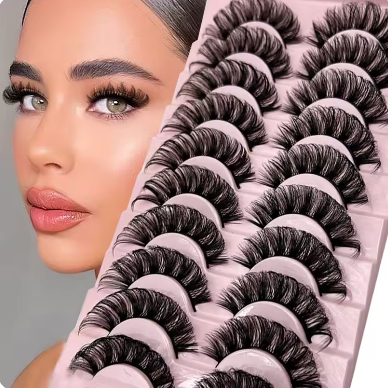 10 Pc Strip Lashes 3D Volume False Lashes Fluffy Mink Volume Eyelash set