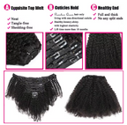 Natural Hair Clip-In Extensions Natural Color Kinky Curly 4a 4b Curl Pattern Full 8 Pcs Bundles