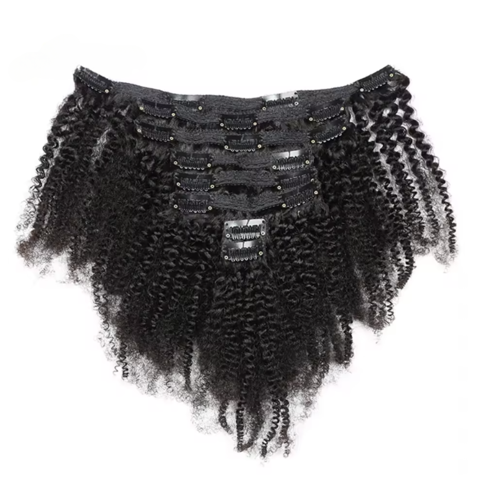 Natural Hair Clip-In Extensions Natural Color Kinky Curly 4a 4b Curl Pattern Full 8 Pcs Bundles