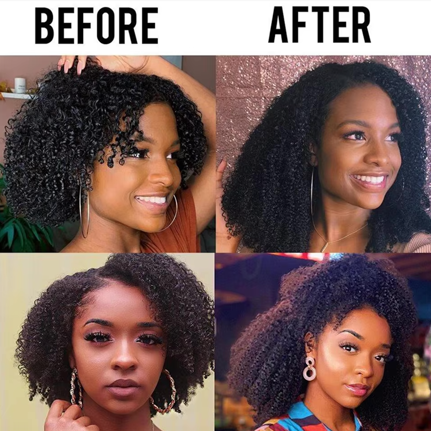 Natural Hair Clip-In Extensions Natural Color Kinky Curly 4a 4b Curl Pattern Full 8 Pcs Bundles