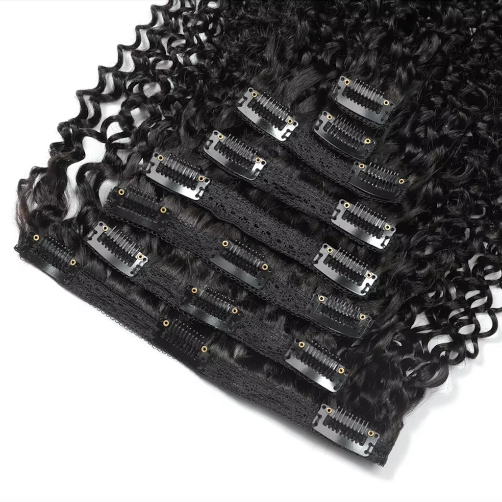 Natural Hair Clip-In Extensions Natural Color Kinky Curly 4a 4b Curl Pattern Full 8 Pcs Bundles