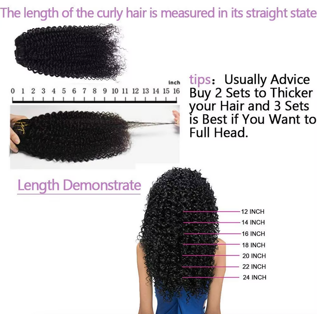 Natural Hair Clip-In Extensions Natural Color Kinky Curly 4a 4b Curl Pattern Full 8 Pcs Bundles