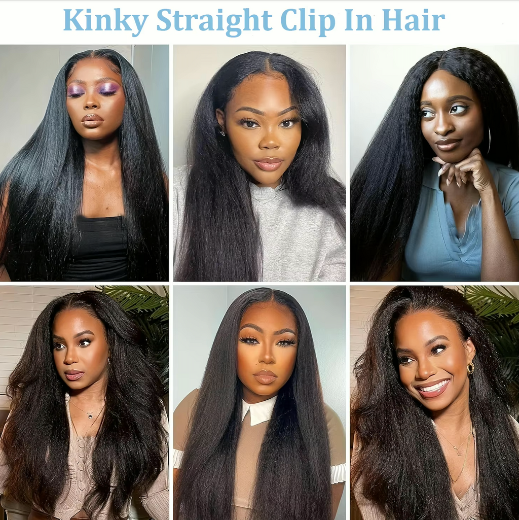 Kinky Straight Natural Hair Clip Ins Human Hair Extensions 8 Pcs 120g Bundles Set
