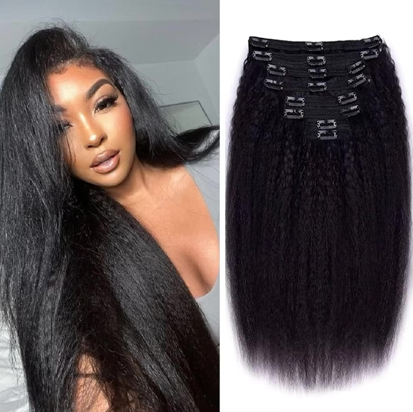 Kinky Straight Natural Hair Clip Ins Human Hair Extensions 8 Pcs 120g Bundles Set