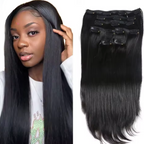 Natural Straight Hair Clip Ins Brazilian Hair Extensions 8 Pcs 120g Set