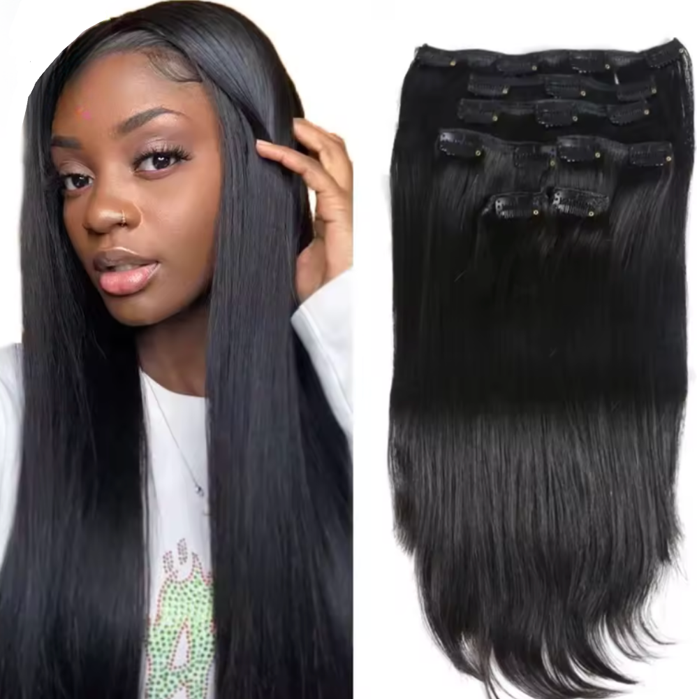 Natural Straight Hair Clip Ins Brazilian Hair Extensions 8 Pcs 120g Set