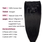 Natural Straight Hair Clip Ins Brazilian Hair Extensions 8 Pcs 120g Set