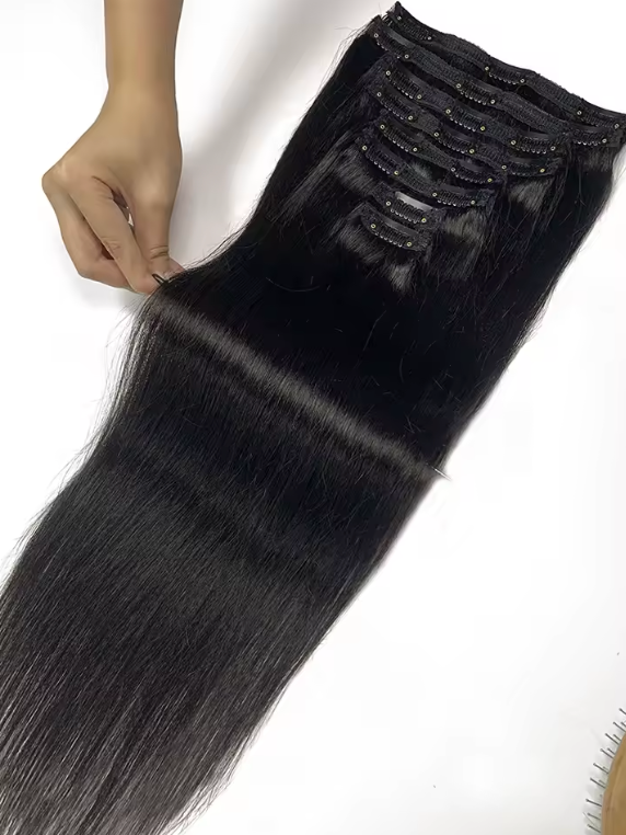 Natural Straight Hair Clip Ins Brazilian Hair Extensions 8 Pcs 120g Set