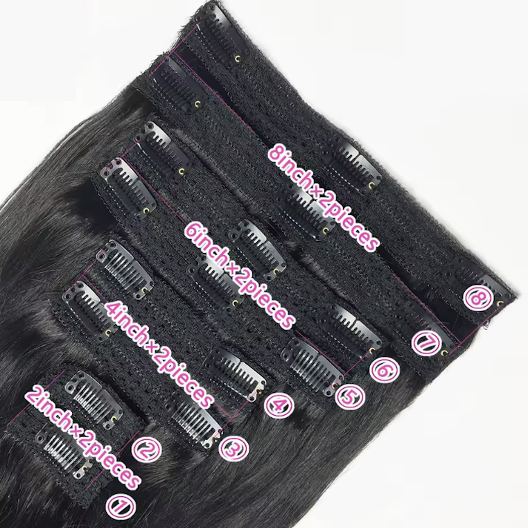 Natural Straight Hair Clip Ins Brazilian Hair Extensions 8 Pcs 120g Set