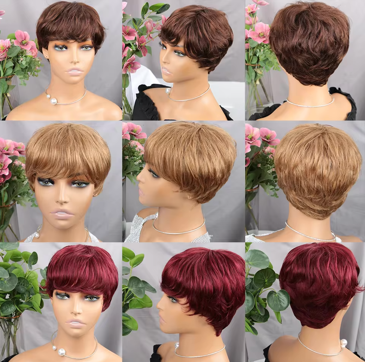 Short Glueless Pixi Cut Human Hair 6 Inch Layered Throw On And Go Wig