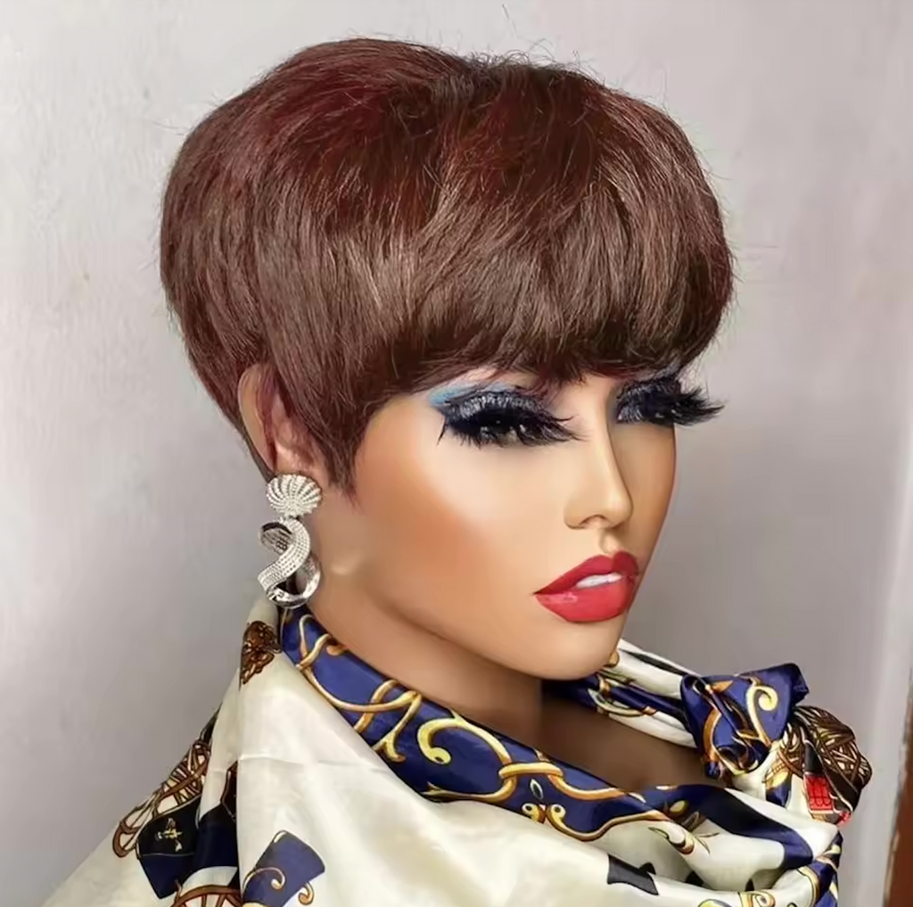Short Glueless Pixi Cut Human Hair 6 Inch Layered Throw On And Go Wig