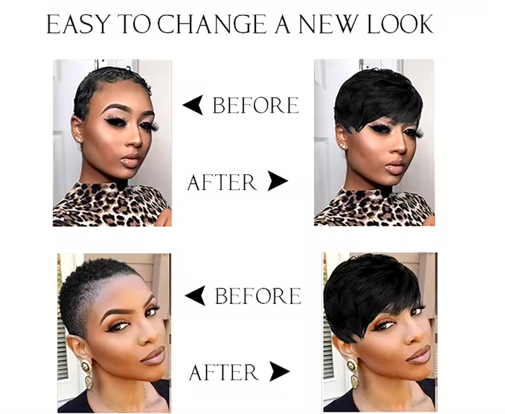 Short Glueless Pixi Cut Human Hair 6 Inch Layered Throw On And Go Wig