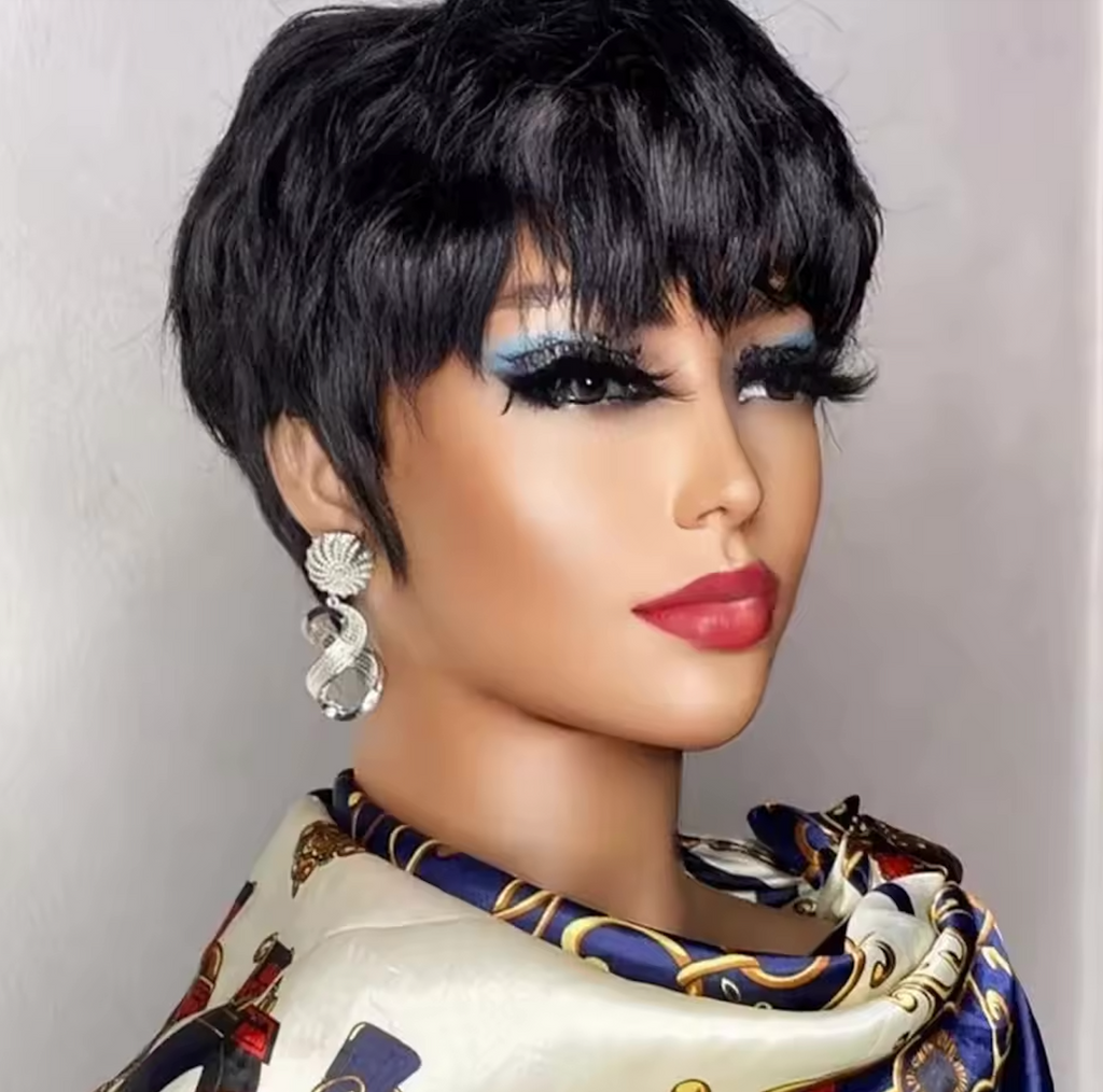 Short Glueless Pixi Cut Human Hair 6 Inch Layered Throw On And Go Wig