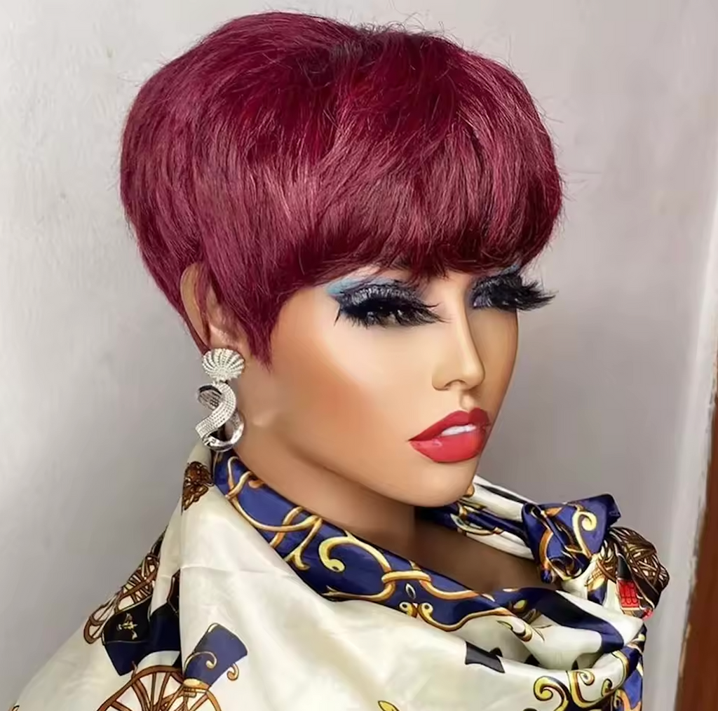 Short Glueless Pixi Cut Human Hair 6 Inch Layered Throw On And Go Wig