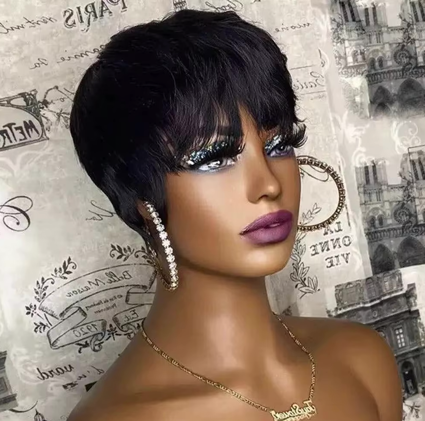 Short Glueless Pixi Cut Human Hair 6 Inch Layered Throw On And Go Wig