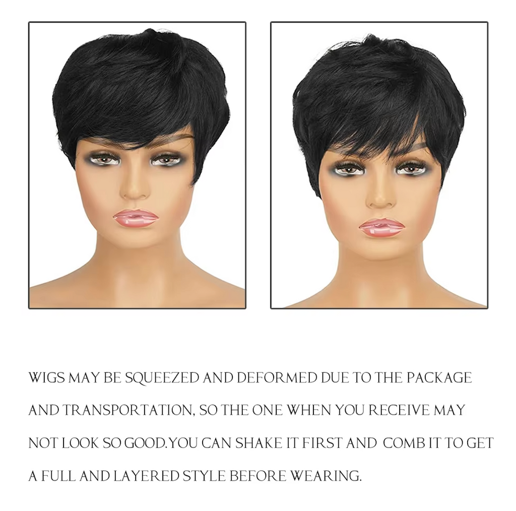 Short Glueless Pixi Cut Human Hair 6 Inch Layered Throw On And Go Wig