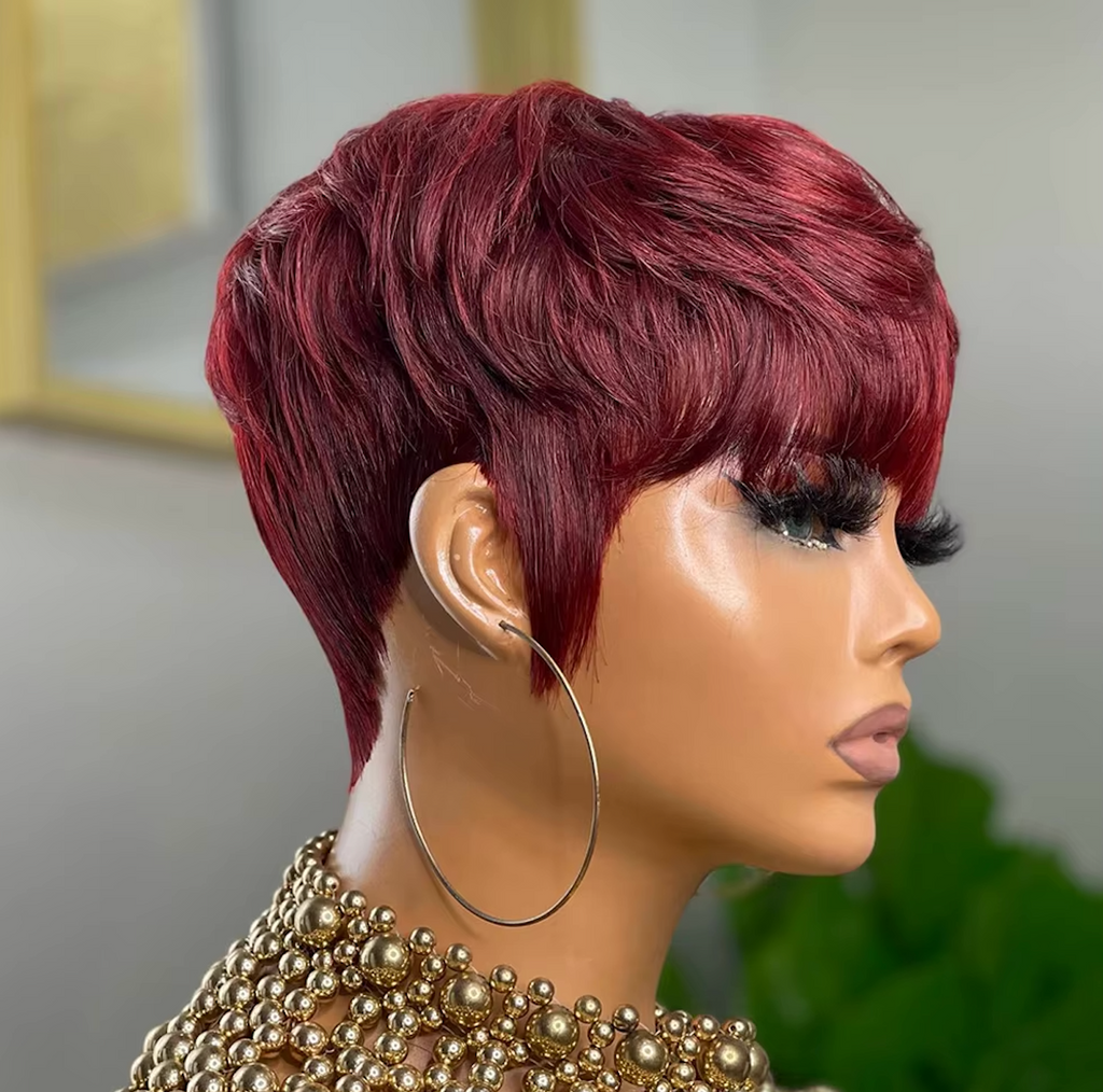 Short Glueless Pixi Cut Human Hair 6 Inch Layered Throw On And Go Wig