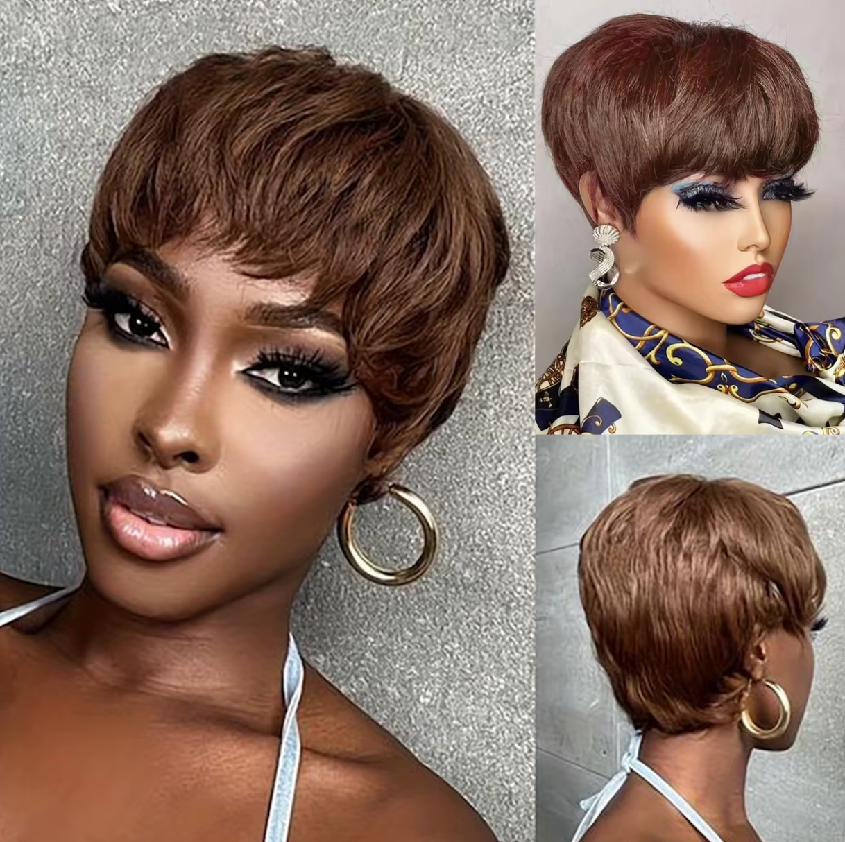 Short Glueless Pixi Cut Human Hair 6 Inch Layered Throw On And Go Wig