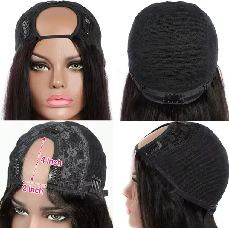 U-Part Human Hair Wig Easy Styling Leave Out 180 Density Straight Hair Wig