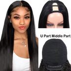 U-Part Human Hair Wig Easy Styling Leave Out 180 Density Straight Hair Wig