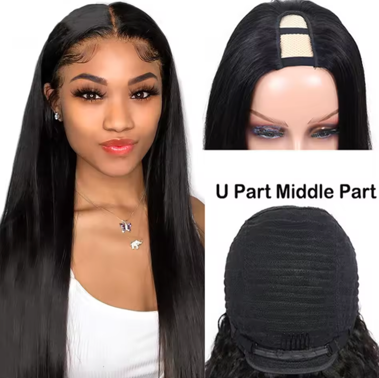 U-Part Human Hair Wig Easy Styling Leave Out 180 Density Straight Hair Wig