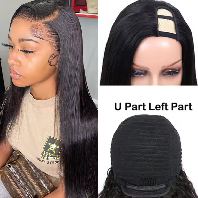 U-Part Human Hair Wig Easy Styling Leave Out 180 Density Straight Hair Wig