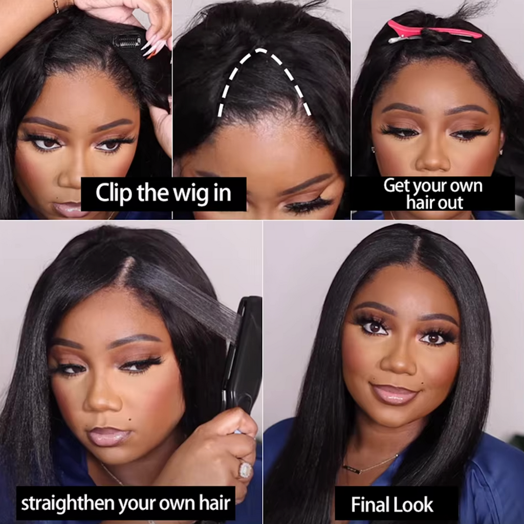 U-Part Human Hair Wig Easy Styling Leave Out 180 Density Straight Hair Wig