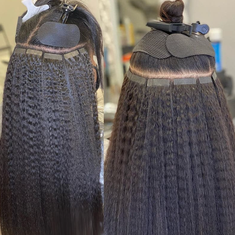 Kinky Straight Tape In Human Hair 20 Pcs Extensions 12-26 Inch Cuticle Tape Ins Extensions