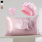 Satin Hair Protection Bonnet Cap 4 Pcs Pillow Case Silk Set Scrunchie Sleep